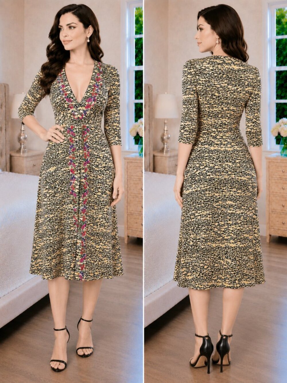 SALONI Tiger Print Silk Midi Dress $695